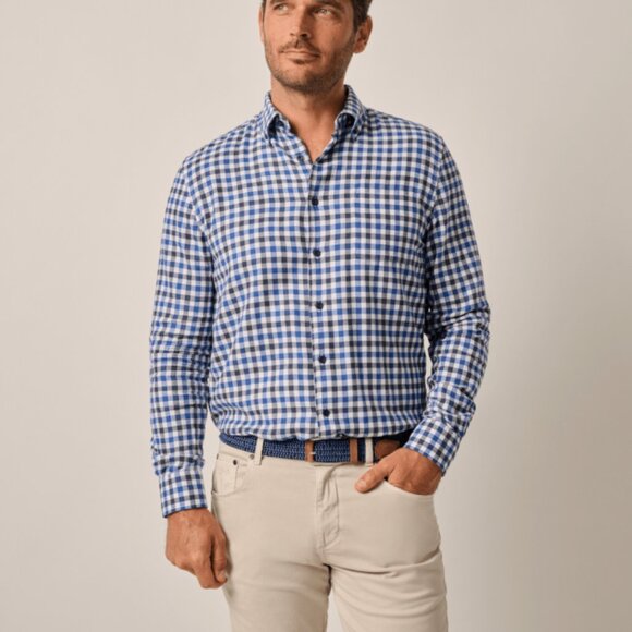 NWT JOHNNIE-O WAKE TUCKED MILLBANK PLAID BUTTON DOWN PLAID SHIRT Black Blue - Picture 8 of 11